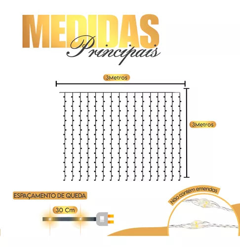 Cortina Led 3x3 Metros Natal Ilumina