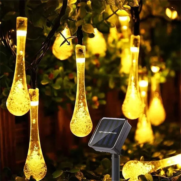 Cordão Solar Luzes Gotas De Água Decoração 20 LEDs